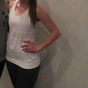 Lululemon Mesh White Tank w/ Built In Sport Bra, 4